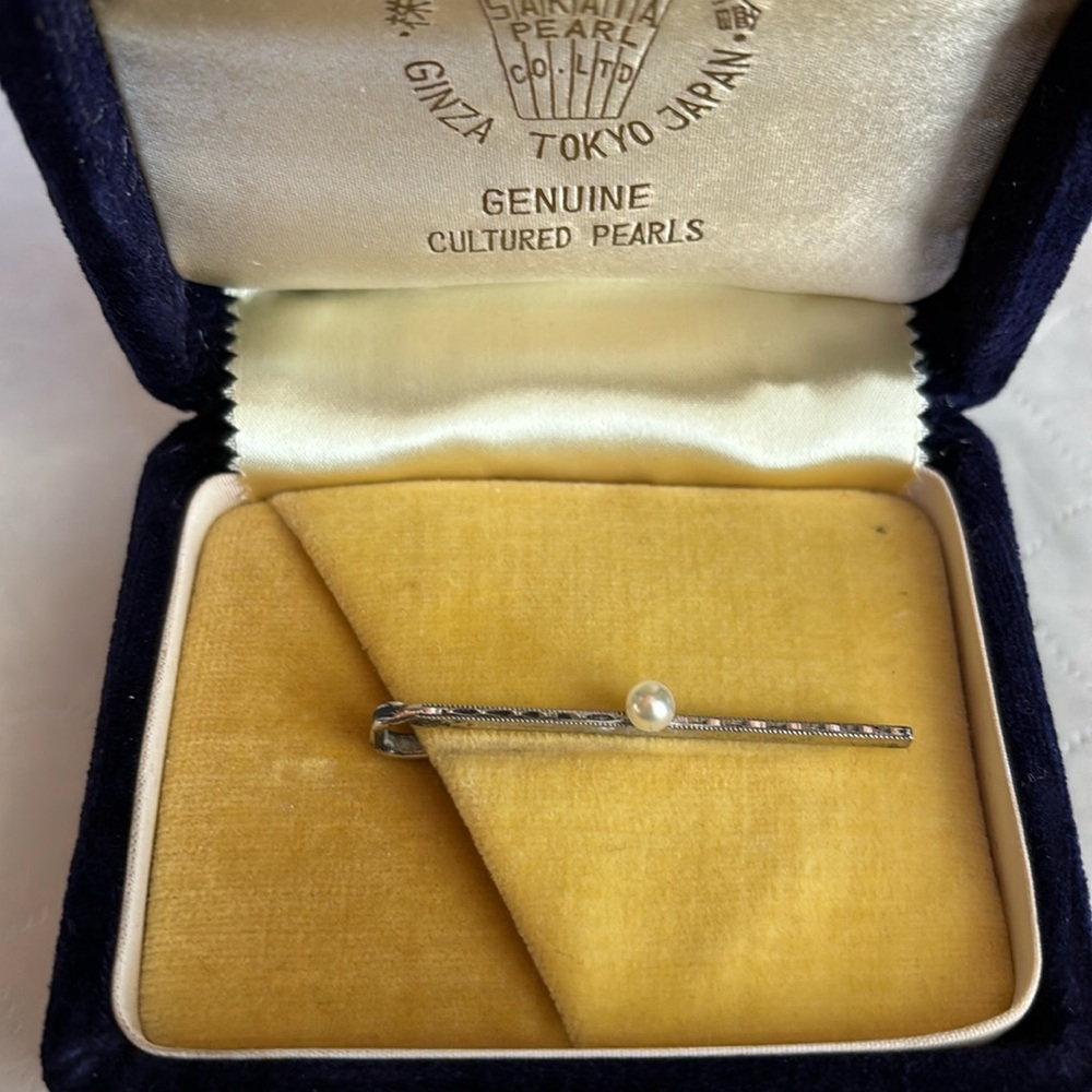Cultured Pearl and Rhinestone Tie Tack